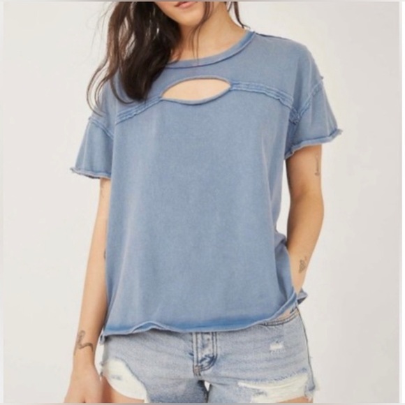 Free People Tops - Free People Cut Out Tee In Mediterranean Blue